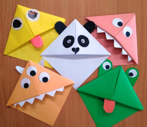 Изготовление забавных закладок для книг в технике оригами.